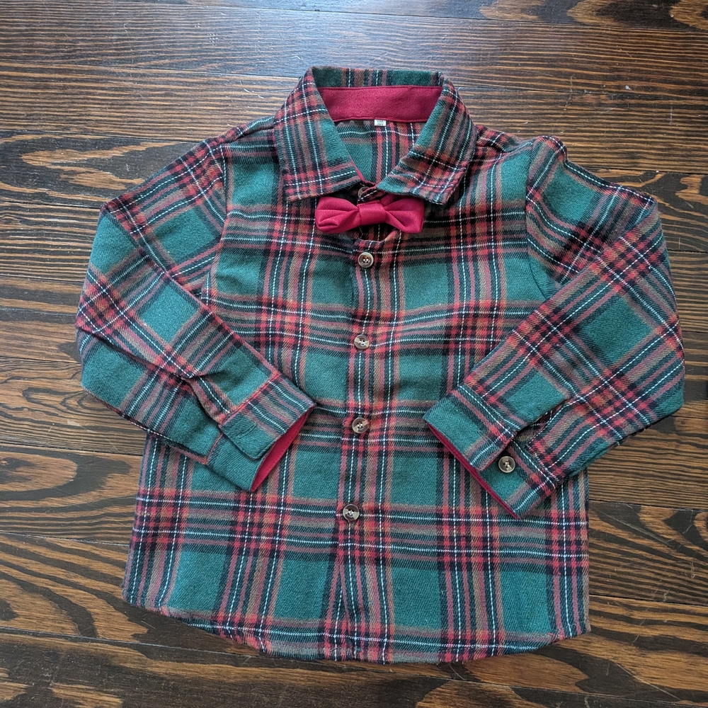 Plaid Kids Shirt with Bow Tie